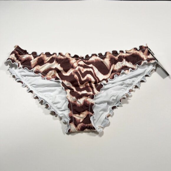 Victoria Secret Medium M Bikini Bottom Ruffle Cheeky Ruched Back Wavy Zebra - Picture 6 of 8